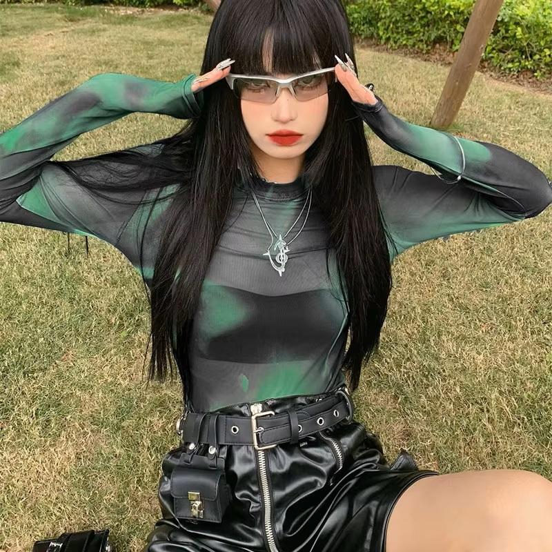 タイダイ柄 シアー メッシュ トップス 長袖 ロンT Tシャツ 韓国