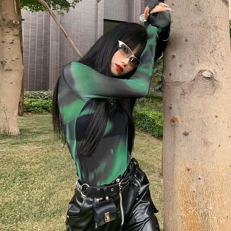 タイダイ柄 シアー メッシュ トップス 長袖 ロンT Tシャツ 韓国
