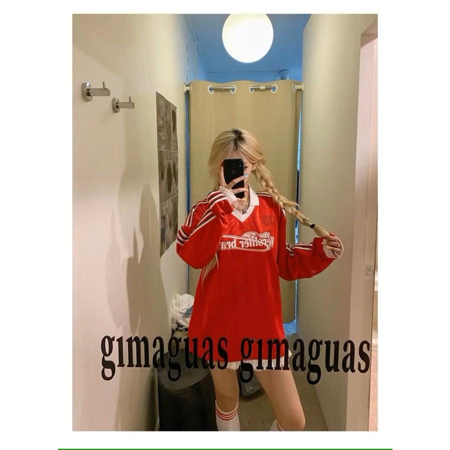 ゲーム シャツ ユニフォーム スキッパー 長袖 ロゴ ライン 赤 ロンT