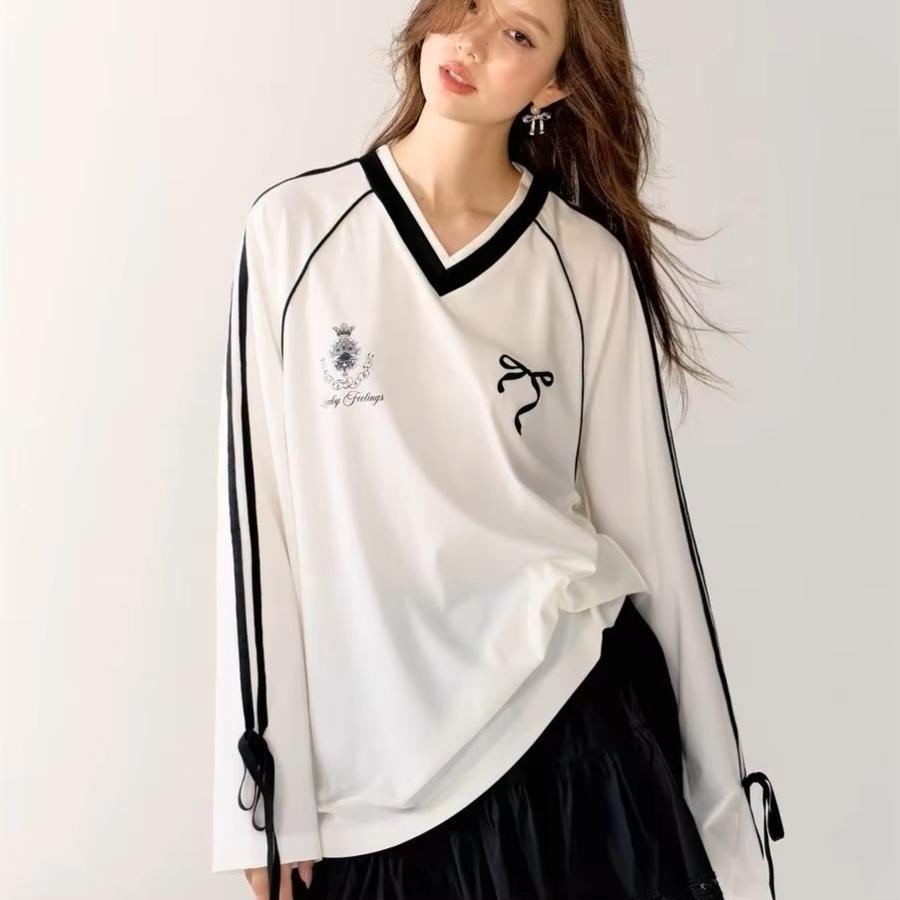 ゲーム シャツ ユニフォーム 長袖 ロゴ ライン リボン Vネック ロンT