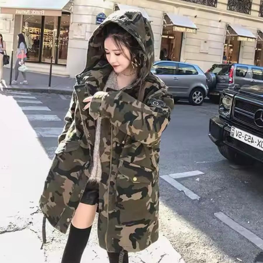 迷彩柄 パーカー コート モッズコート ワッペン 韓国 ストリート