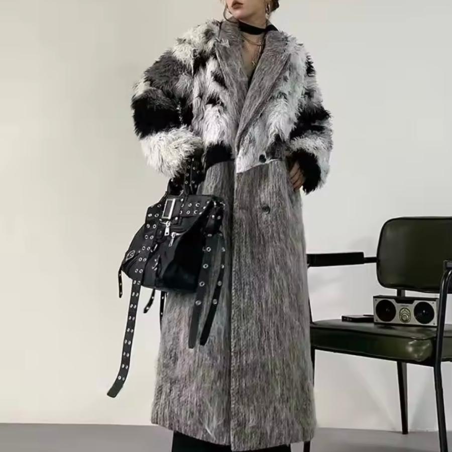 ロング チェスター コート ファー ウール調 韓国 ストリート モード系