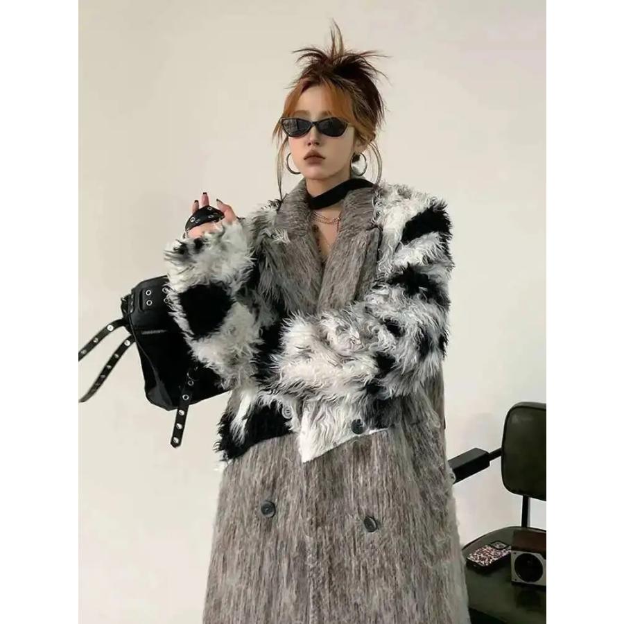 ロング チェスター コート ファー ウール調 韓国 ストリート モード系