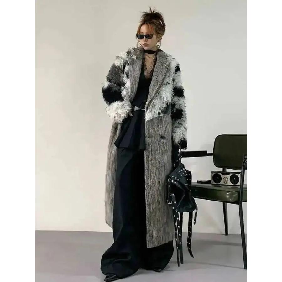 ロング チェスター コート ファー ウール調 韓国 ストリート モード系