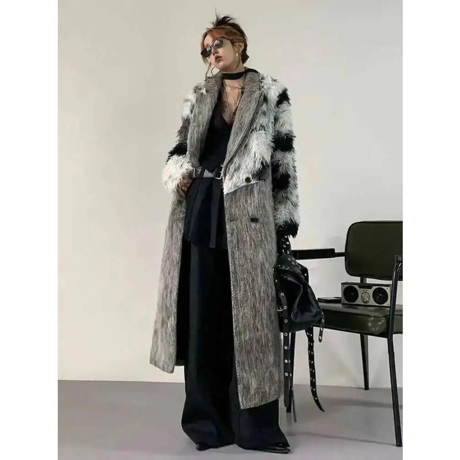 ロング チェスター コート ファー ウール調 韓国 ストリート モード系