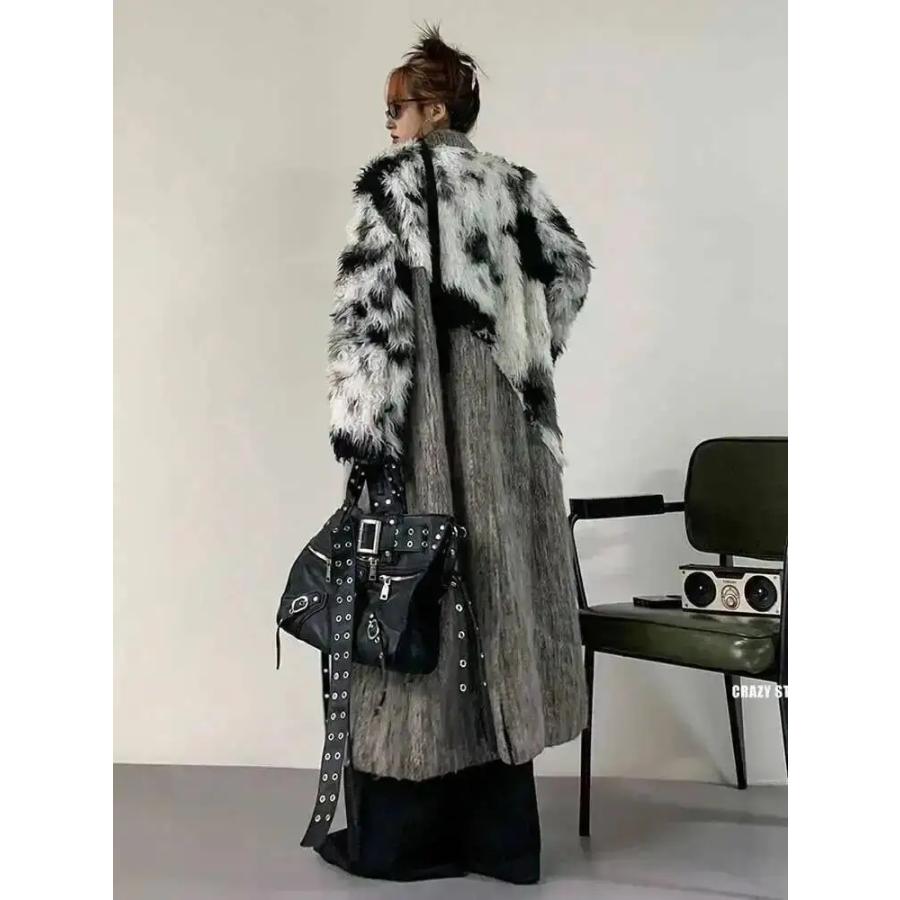 ロング チェスター コート ファー ウール調 韓国 ストリート モード系