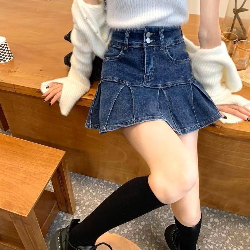プリーツ フレア デニム ミニ スカート 韓国 ストリート系 Y2K プリーツ フレア デニム ミニ スカート 韓国 ストリート系 Y2K