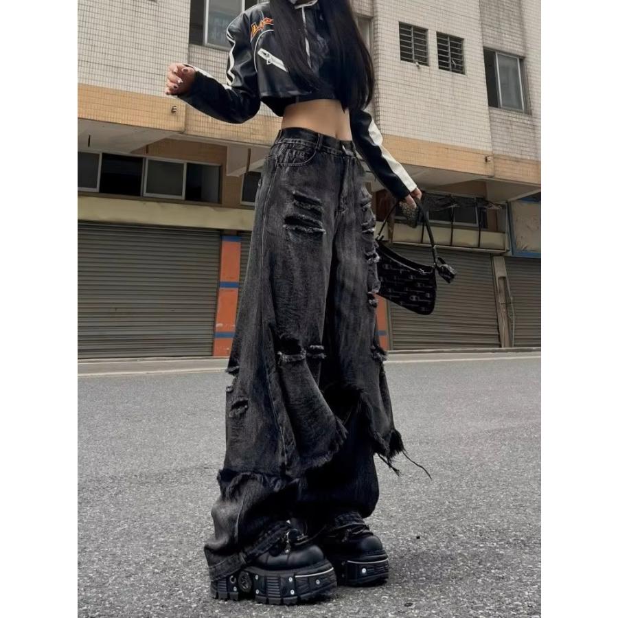 リメイク風 デニム パンツ ドッキング ダメージ ジーンズ 韓国
