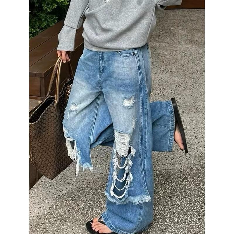 リメイク風 デニム パンツ ドッキング ダメージ ジーンズ 韓国