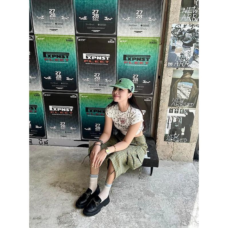 ハーフパンツ チェック柄 カーゴ バミューダ カプリ クロップド 韓国