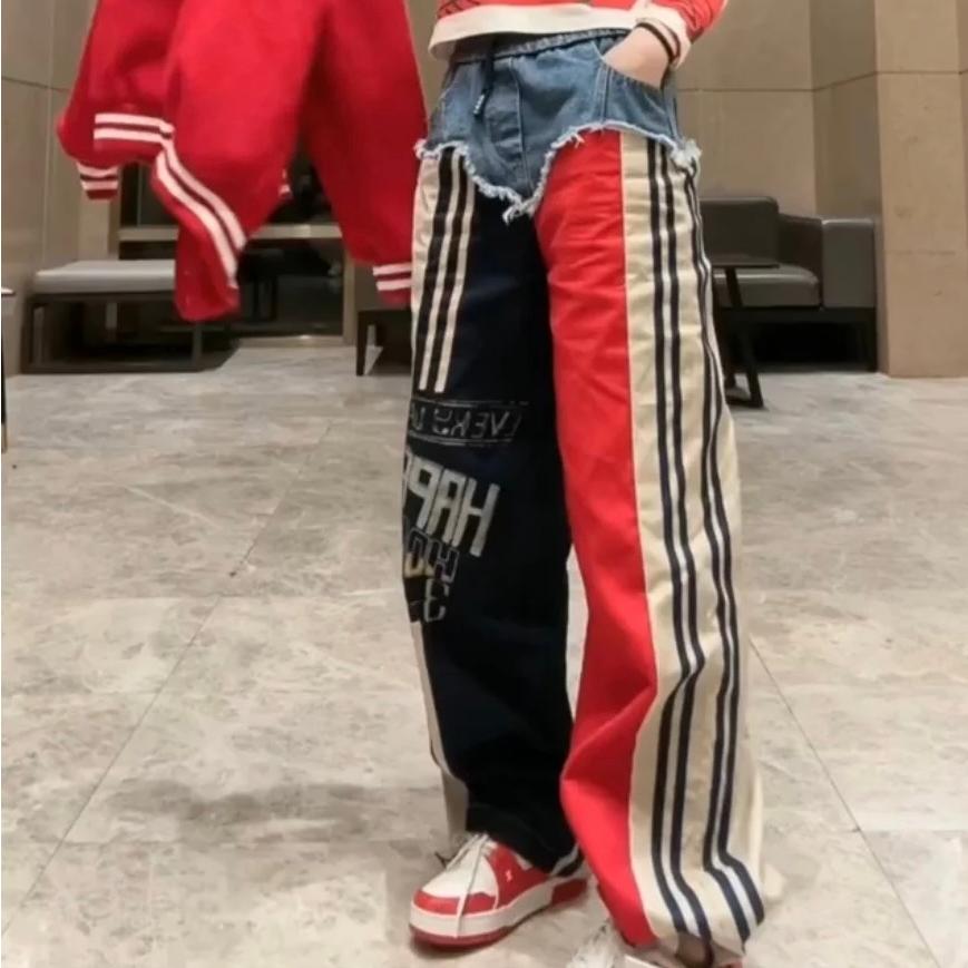 お値下げ デニム ジャージ リメイク 4ジッパー パンツ y2k リメイクデニム ジャージパンツ 4ジップ Nike パープル 再構築