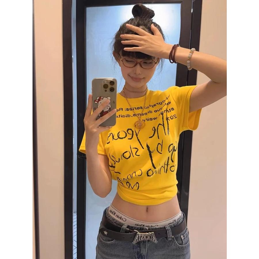 新品♡ヴィンテージ♡Y2K♡00's♡D&G♡タンクトップ♡イエロー ロゴ Tシャツ 半袖 イエロー 黄色 韓国 ストリート Y2K グランジ