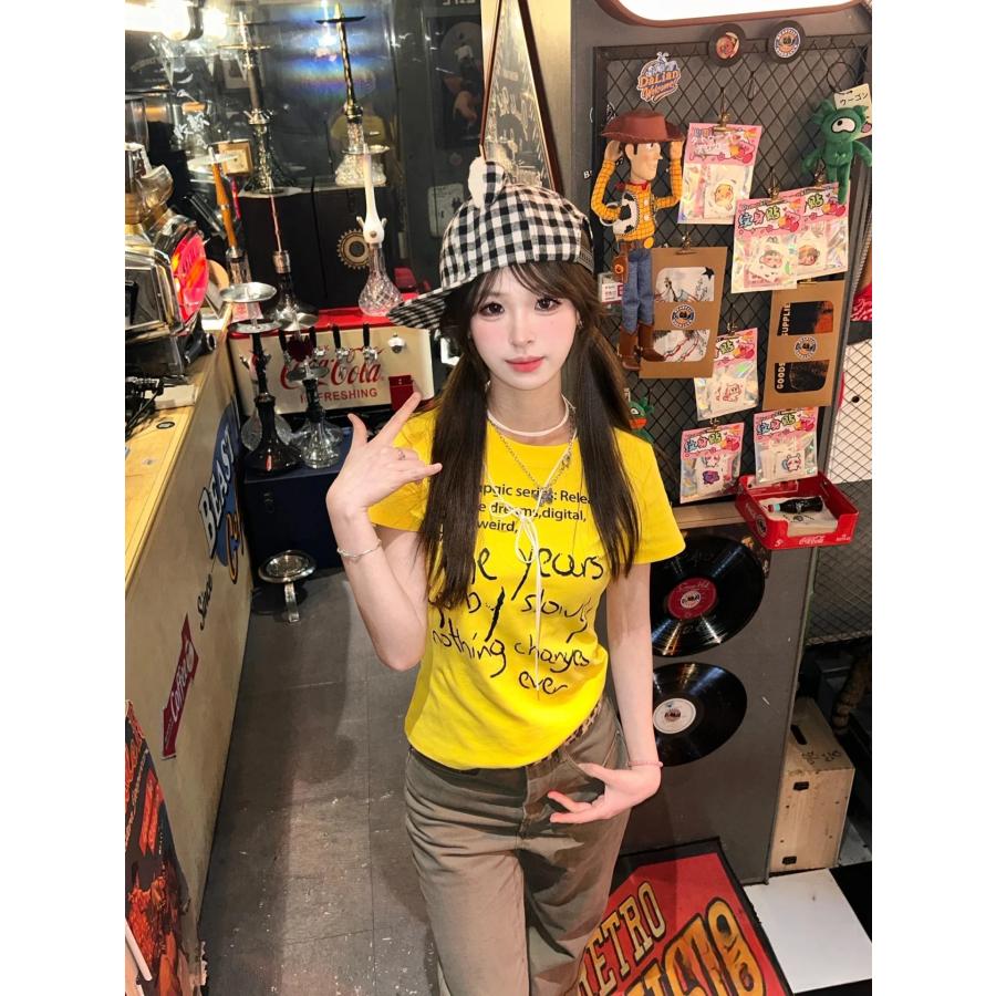 ロゴ Tシャツ 半袖 イエロー 黄色 韓国 ストリート Y2K グランジ