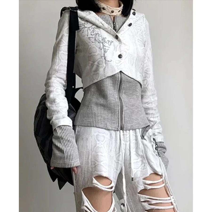 重ね着風 パーカー ロンT 長袖 トップス Tシャツ フェイク 韓国