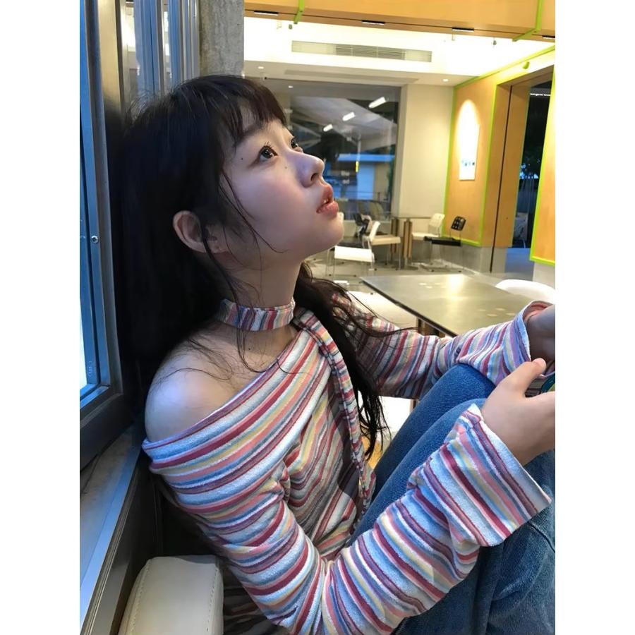 レディース トップス ボーダー 韓国ファッション 韓国服 お洒落 オフショル お トップス 新作 春 夏先取 肩だし オフショルダー トップス ニット