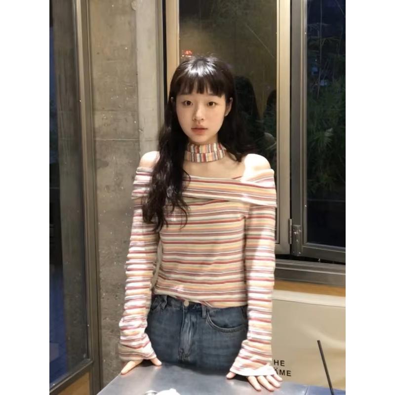 レディース トップス ボーダー 韓国ファッション 韓国服 お洒落 オフショル お トップス 新作 春 夏先取 肩だし オフショルダー トップス ニット