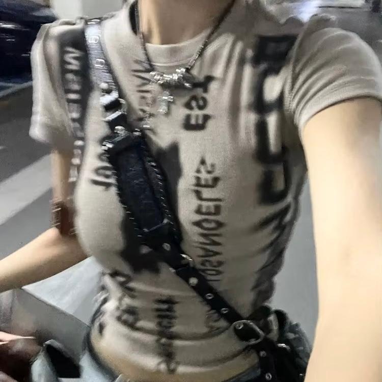 ロゴ Tシャツ 半袖 韓国 ストリート Y2K グランジ ダンス 衣装 K-POP