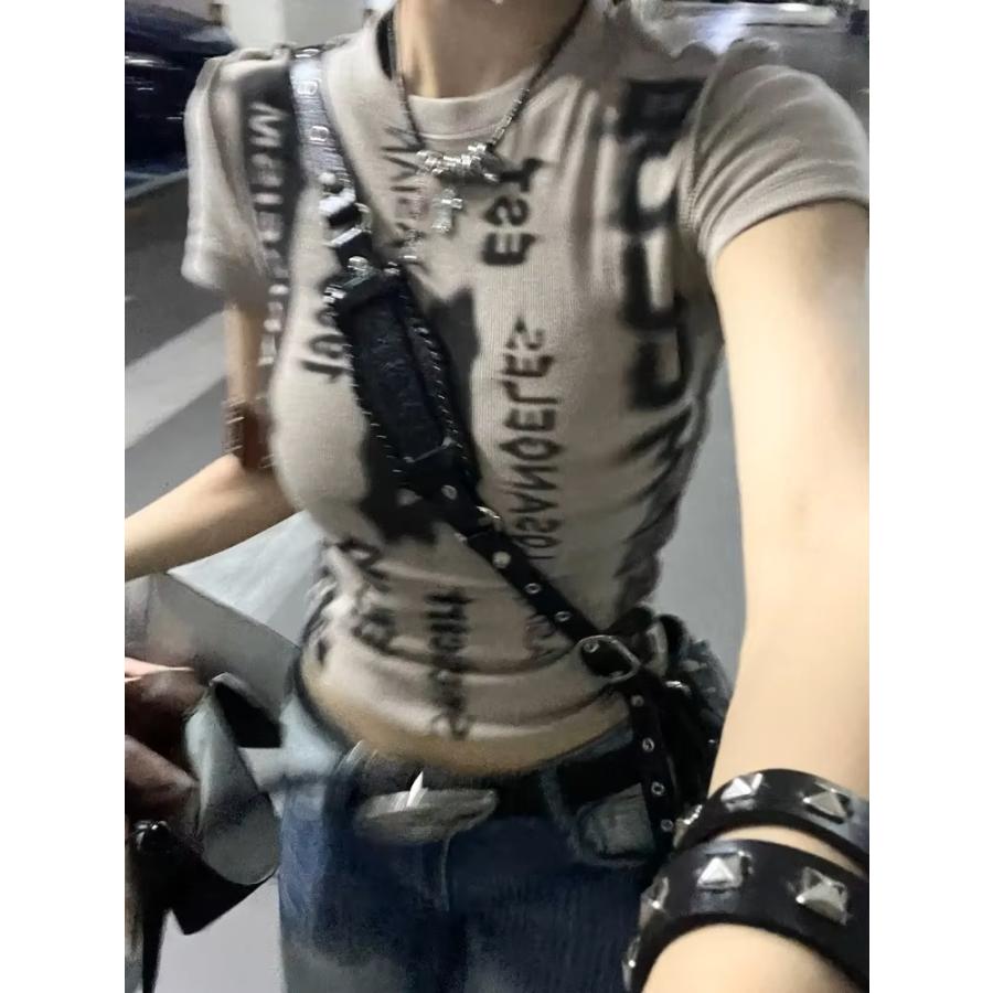 ロゴ Tシャツ 半袖 韓国 ストリート Y2K グランジ ダンス 衣装 K-POP