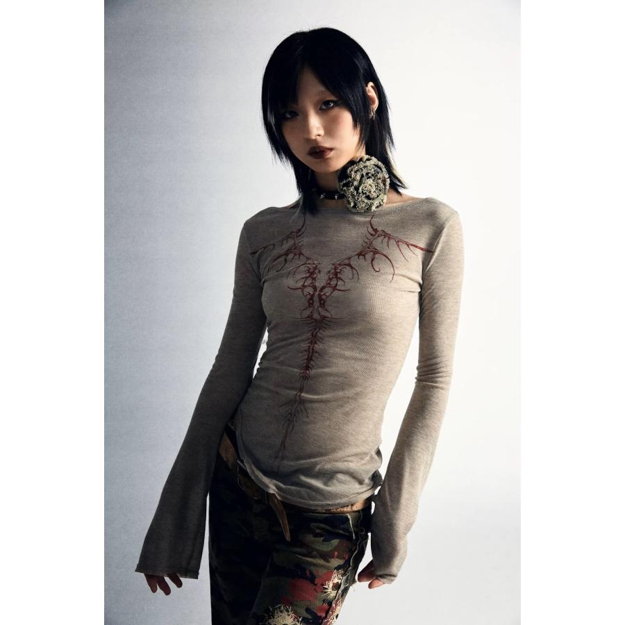 Tシャツ ロンT トライバル柄 タトゥ 長袖 トップス 韓国 ストリート