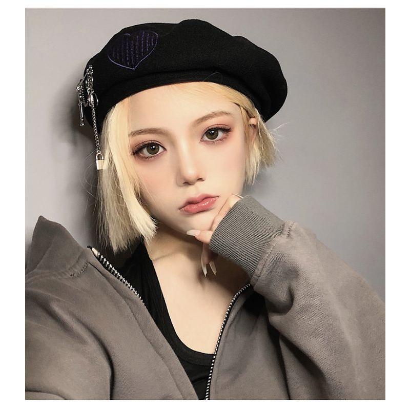 ベレー帽 韓国 ハート 刺繍 チェーン ストリート オルチャン ダンス 衣装 K Pop 安全ピン 原宿系 帽子 V系 Hiphop ハンチング Acc 804 Acc 804 Joyboxストリートショップ 通販 Yahoo ショッピング