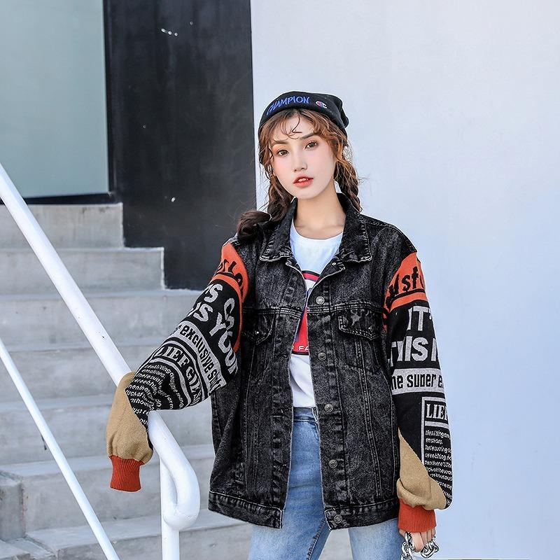 重ね着風 デニム ジャケット ニット 韓国 オルチャン ロゴ 切替 ストリート 原宿系 K Pop 派手 V系 ダンス 衣装 Hiphop ジージャン Gジャン アウター J 1110 J 1110 Joyboxストリートショップ 通販 Yahoo ショッピング