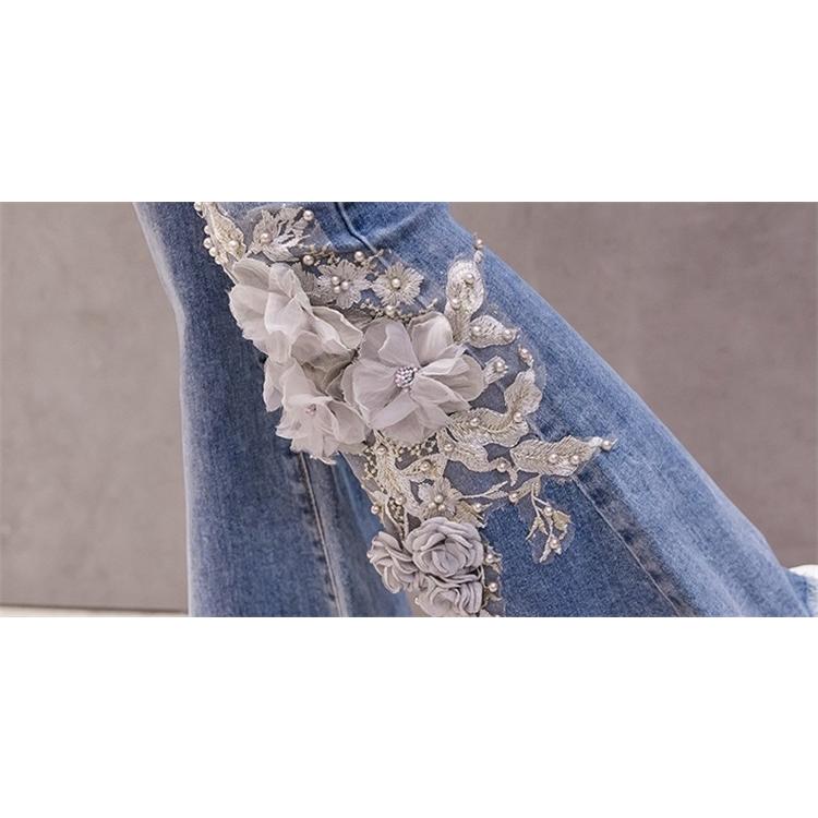 フレア デニム パンツ 刺繍 パール ビーズ 韓国 オルチャン ベルボトム 花柄 レトロ 可愛い ジーンズ 原宿系 ブーツカット ダメージ ストリート J 1152 J 1152 Joyboxストリートショップ 通販 Yahoo ショッピング