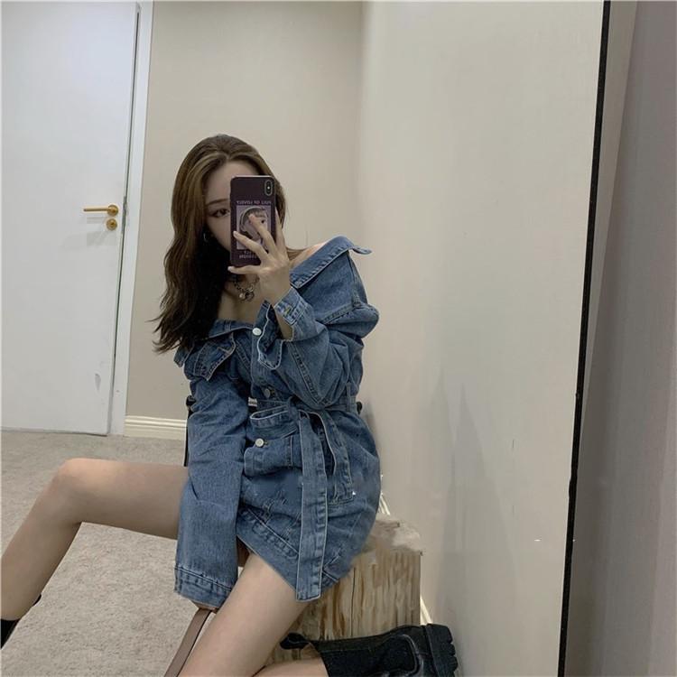 背中あき オフショル 長袖 デニム ミニワンピース ベルト 2way 韓国 オルチャン ガーリー ストリート K Pop 原宿系 ショート丈 ジーンズ レディース J 1664 J 1664 Joyboxストリートショップ 通販 Yahoo ショッピング