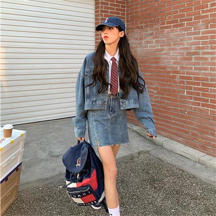 デニム ジャケット 韓国 ストリート オルチャン 原宿系 アメカジ K Pop スカート Gジャン ジージャン ダンス 衣装 レディース J 1790 J 1790 Joyboxストリートショップ 通販 Yahoo ショッピング