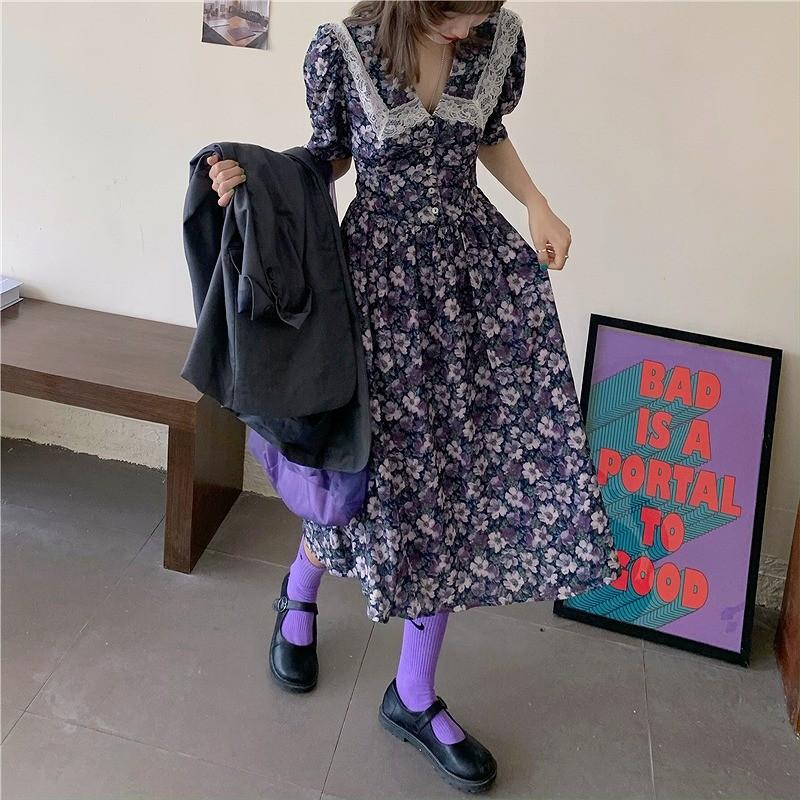 花柄 ロング ワンピース レース 韓国 オルチャン ストリート セーラー 原宿系 半袖 ビッグ カラー かわいい ガーリー ボタニカル Op 1151 メール便ok Op 1151 Joyboxストリートショップ 通販 Yahoo ショッピング