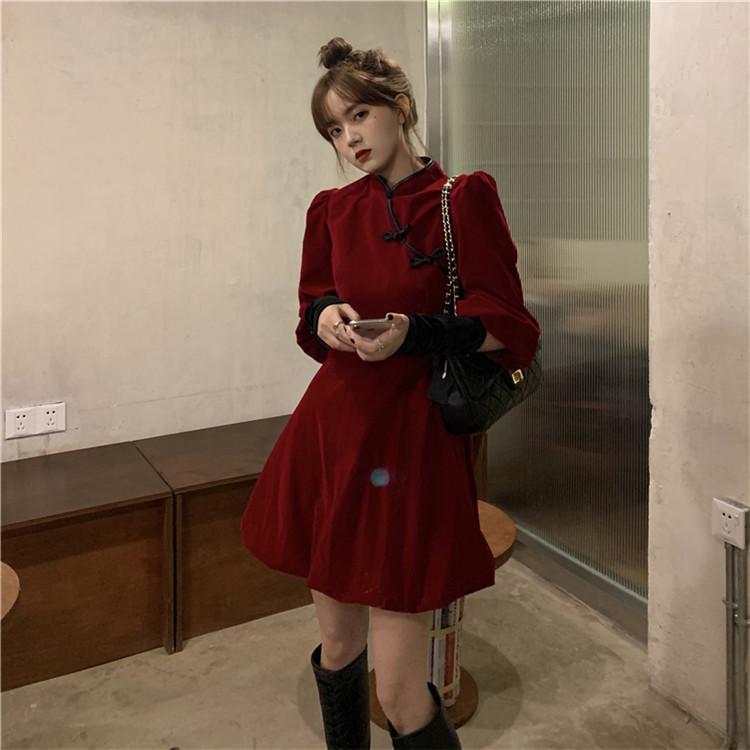 チャイナ ワンピース パフスリーブ 韓国 オルチャン ストリート 長袖 原宿系 ミニ ショート丈 V系 個性 派手 中国 K Pop Op 1542 Op 1542 Joyboxストリートショップ 通販 Yahoo ショッピング