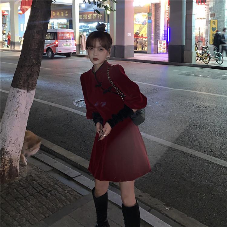 チャイナ ワンピース パフスリーブ 韓国 オルチャン ストリート 長袖 原宿系 ミニ ショート丈 V系 個性 派手 中国 K Pop Op 1542 Op 1542 Joyboxストリートショップ 通販 Yahoo ショッピング