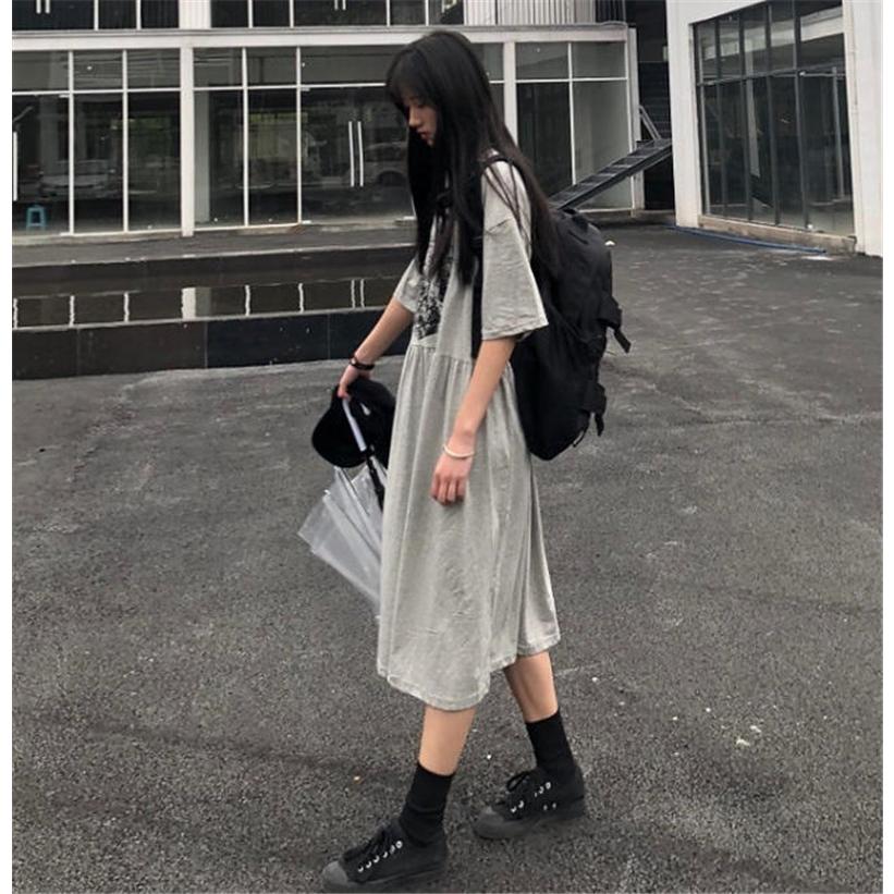 Tシャツ ワンピース 韓国 オルチャン ストリート 半袖 ロング ロゴ K Pop アメカジ 原宿系 マキシ丈 プリント Op 4 メール便ok Op 4 Joyboxストリートショップ 通販 Yahoo ショッピング