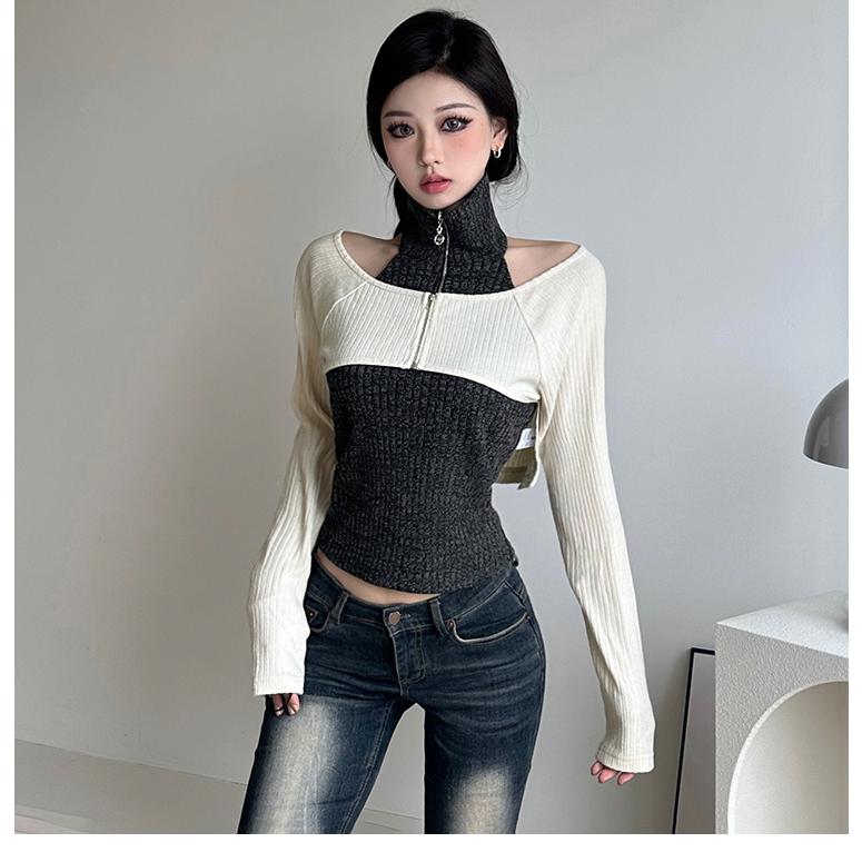 ニット ボレロ アンサンブル ショート丈 ハイネック 韓国 Y2K ニット ボレロ アンサンブル ショート丈 ハイネック 韓国 Y2K