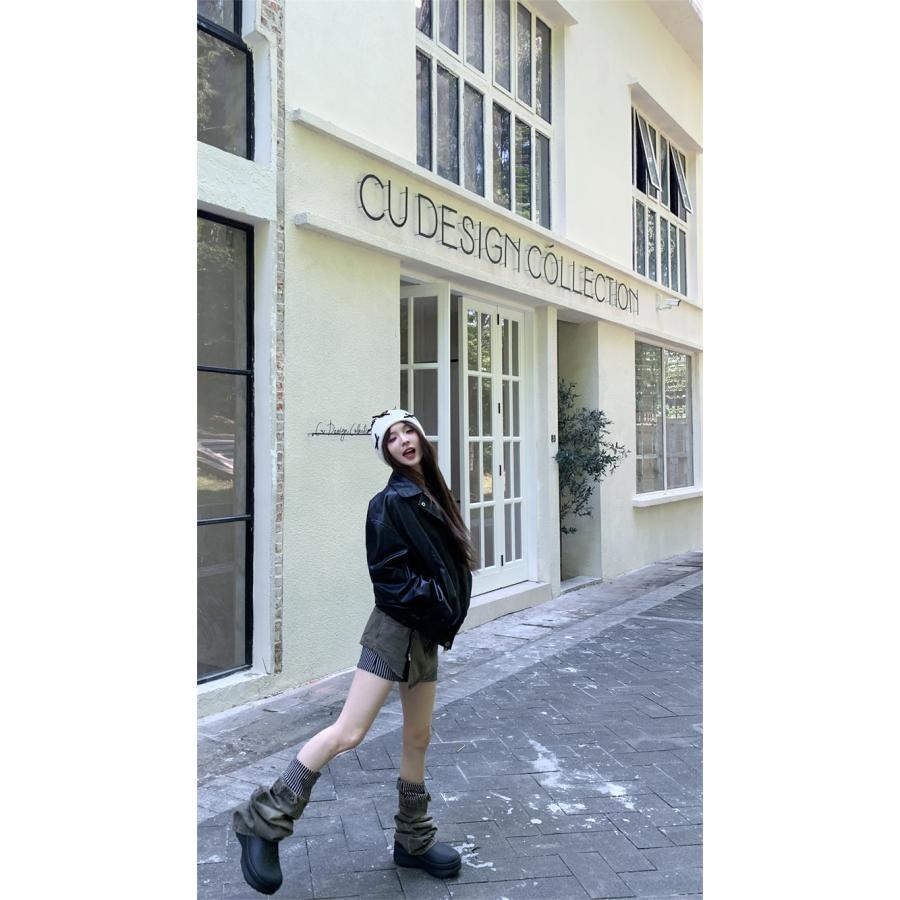 デニム ミニスカート レッグカバー セット ストライプ柄 リメイク風