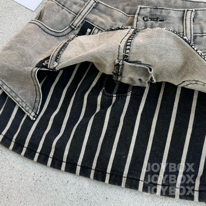 デニム ミニスカート レッグカバー セット ストライプ柄 リメイク風
