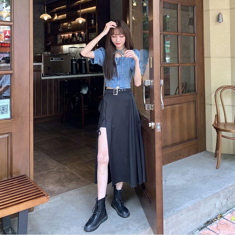 スリット ロングスカート 韓国 ストリート K Pop ベルト 衣装 黒 V系 リボン 紐 Hiphop オルチャン 原宿系 セクシー 海外 ボトムス Sk 856 Sk 856 Joyboxストリートショップ 通販 Yahoo ショッピング