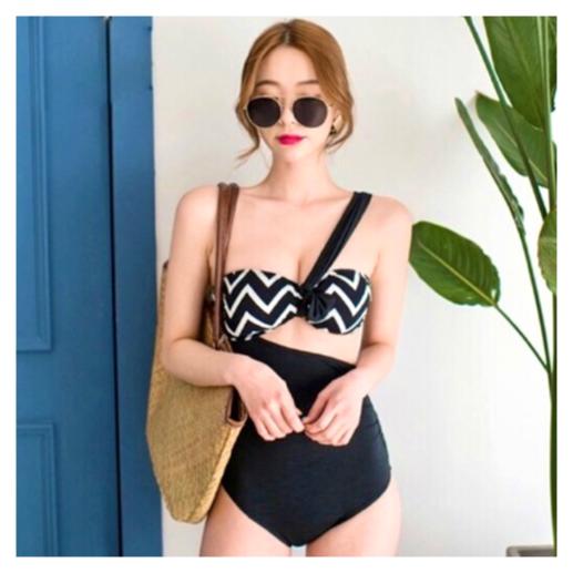 モノキニ 水着 K Pop Sw 185 アシメ オフショル オルチャン ジオメトリック スリット バンドゥ ワンショル 原宿系 変形 幾何学模様 韓国 人気激安 韓国