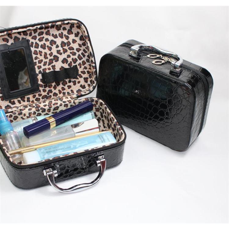 メイクボックス ヒョウ柄 メイク道具収納ケース ヒョウ柄 【鏡付き】 - 化粧道具収納箱