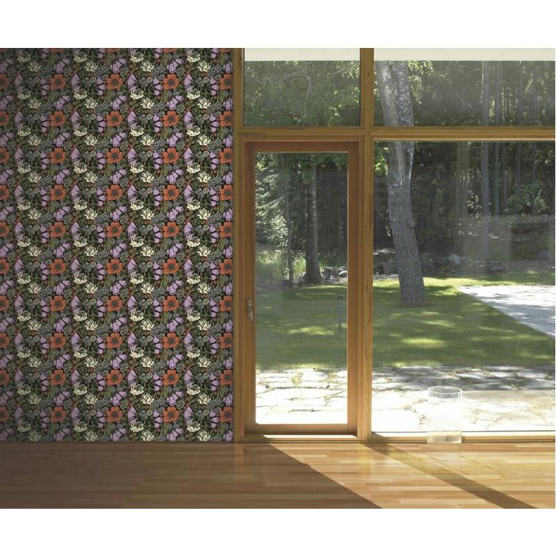 Marimekko Oodi 壁紙 マリメッコ オオディ フラワー ブラック オレンジ Marimekko 内装 オレンジ ピンク Joyris 花