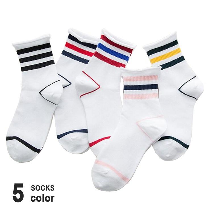 靴下 レディース ソックス クルーソックス リブ レギュラー ミドル丈 ロールアップ 綿 スニーカーソックス かわいい 縞模様 女性用 白 ホワイト 22 24cm Fs Df571 Joystyle 通販 Yahoo ショッピング