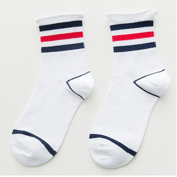 靴下 レディース ソックス クルーソックス リブ レギュラー ミドル丈 ロールアップ 綿 スニーカーソックス かわいい 縞模様 女性用 白 ホワイト 22 24cm Fs Df571 Joystyle 通販 Yahoo ショッピング