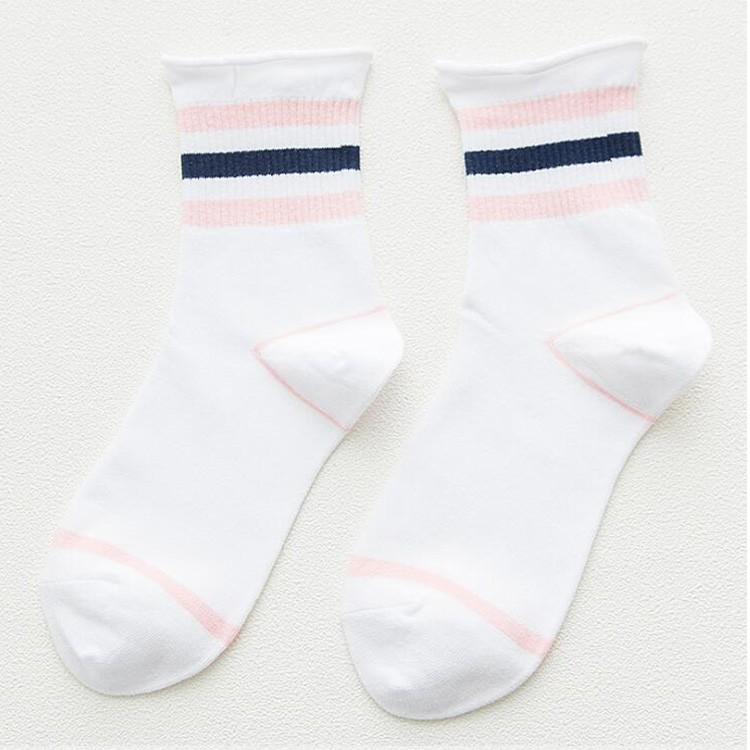 靴下 レディース ソックス クルーソックス リブ レギュラー ミドル丈 ロールアップ 綿 スニーカーソックス かわいい 縞模様 女性用 白 ホワイト 22 24cm Fs Df571 Joystyle 通販 Yahoo ショッピング