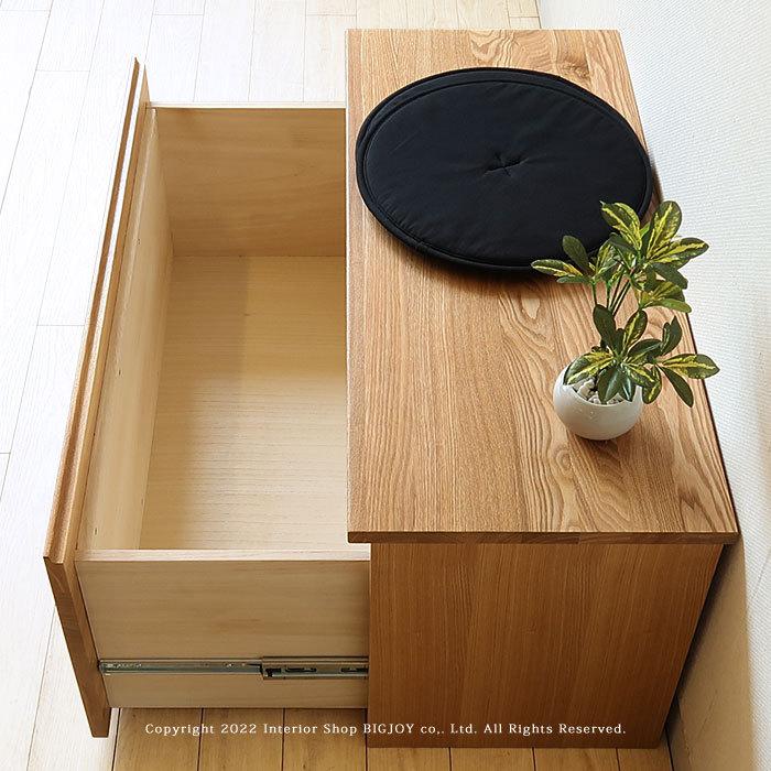 タモ無垢材を使用したコンパクトなベンチ新品 ドロワーベンチ ベンチチェア 収納ベンチ タモ材 タモ無垢材