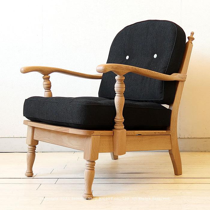 飛騨産業/No.6A ラウンジチェア リビングチェア 1人掛け 1Pソファ カフェ家具 受注生産 アンティーク調 ホワイトオーク材 ボタン締めクッション | 