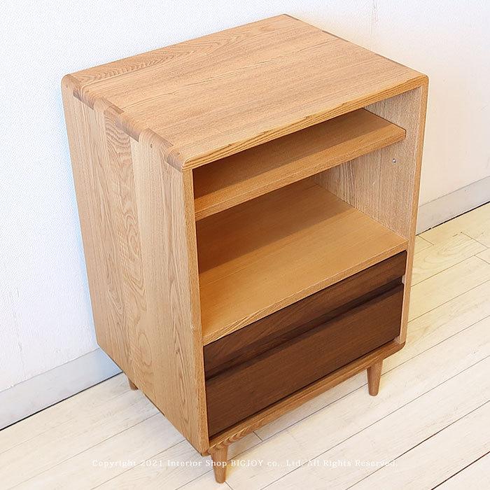 キャビネット・タモ材＆ウォールナット材】サイドチェスト 角に丸みの