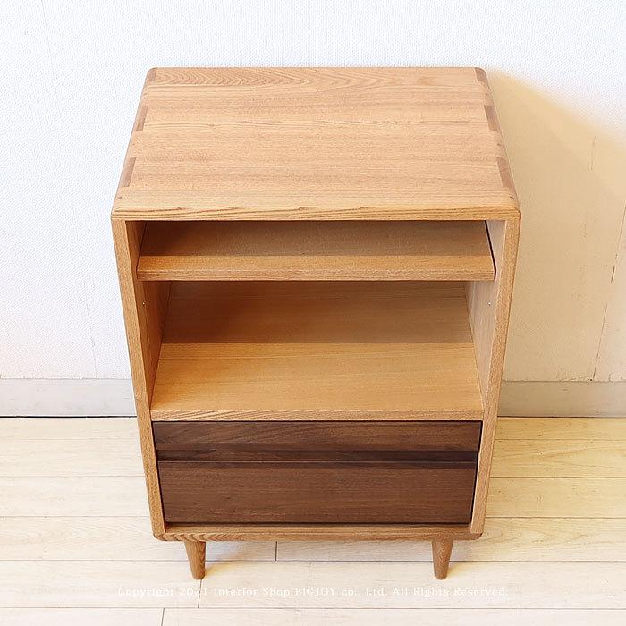 キャビネット・タモ材＆ウォールナット材】サイドチェスト 角に丸みの