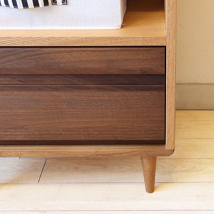 キャビネット・タモ材＆ウォールナット材】サイドチェスト 角に丸みの