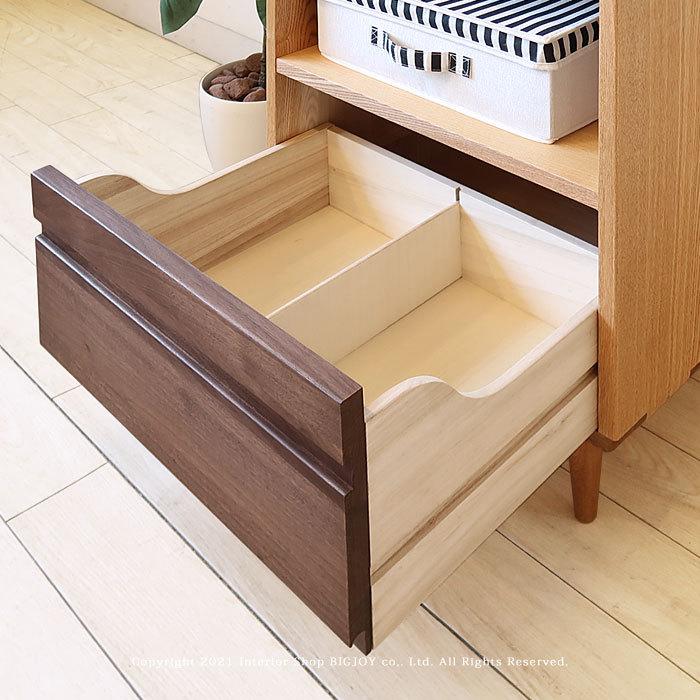 キャビネット・タモ材＆ウォールナット材】サイドチェスト 角に丸みの