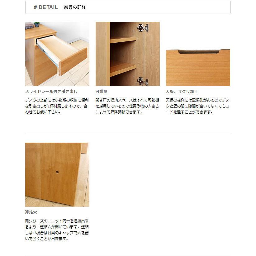 木製机 書斎机 ユニットデスク パソコンデスク 脚と開き戸 幅120cm