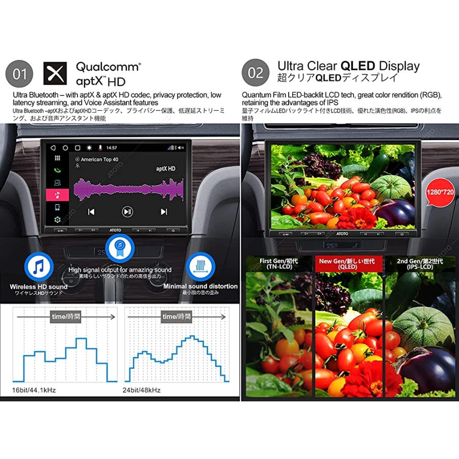 ATOTO DAH10D QLED S8 Pro S8G2104PR-A ダブルディンAndriodカーステレオレシーバー aptX HD付きデュアルBluetooth USBテザリングATO-S8G2104PR-A｜jp-buy｜05